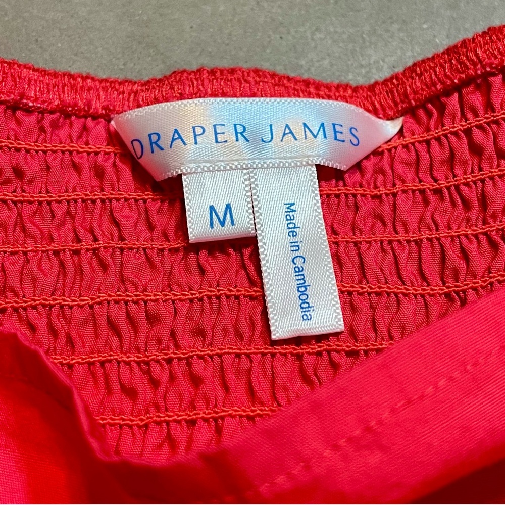 Draper James Vibrant Red Dress w/ Square Neckline, Flocked Bodice & Puff Sleeves - Picture 3 of 10